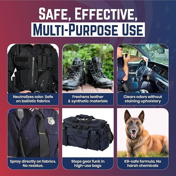 Odor Eliminator Spray for Tactical Gear & Body Armor – Clean Linen, 16 oz (2-Pack), Made in USA – Gift for Police & First Responders