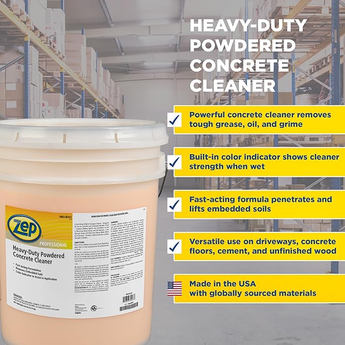 Zep Professional Heavy-Duty Powdered Concrete Cleaner, 40Lb. Bucket, Biodegradable, Dissolves Quickly and Removes Tough, Embedded Soils (R02934), Orange