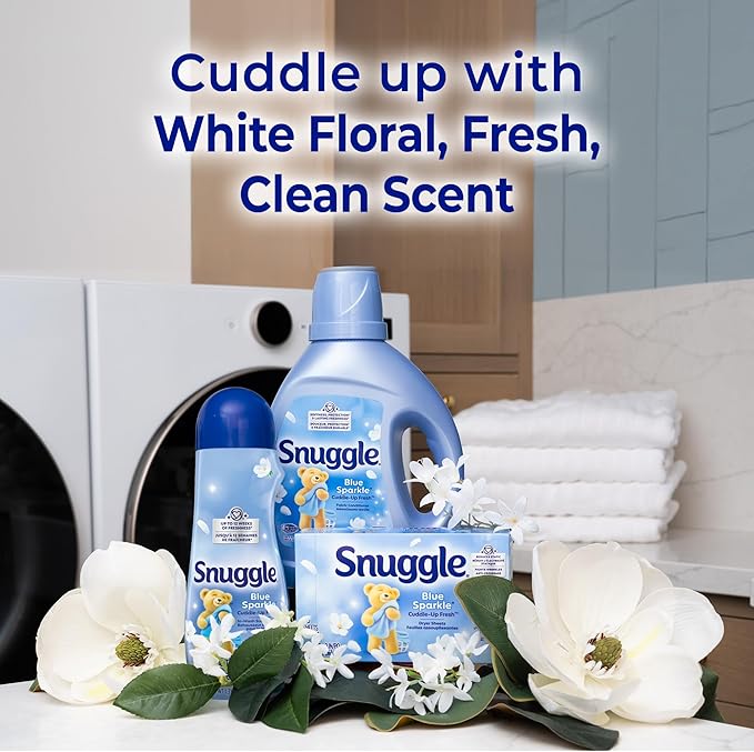 Snuggle Fabric Softener Dryer Sheets, Blue Sparkle Cuddle-Up Fresh, 230 Ct, Long-Lasting Fresh & Clean Scent, Softens Fabric, Reduces Static, Fights Wrinkles, Helps Repel Lint & Pet Hair, HE Safe