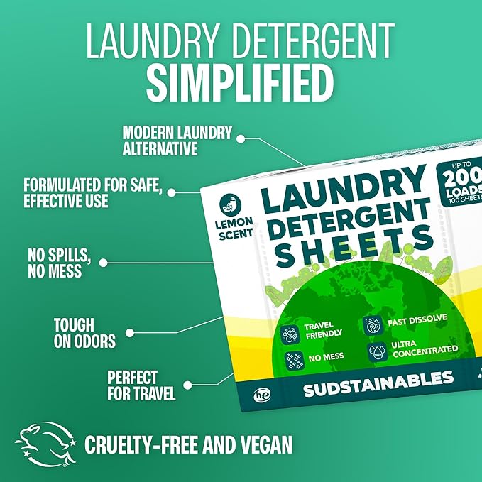 Fabric Softener Sheets for Washer bundle with Lemon 100 Strips Laundry Detergent Sheets