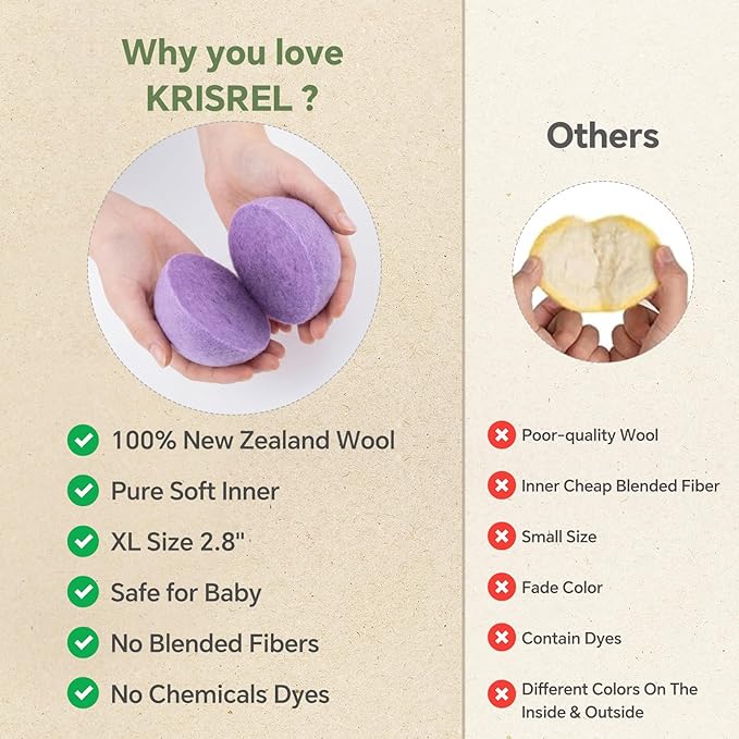 Wool Dryer Balls 3 Pack XL, Natural Fabric Softener New Zealand Wool，Handmade Organic Laundry Dryer Balls, Reusable 1000 Loads,Wrinkles Free, Shorten Drying Time(3 Pack, Colorful）