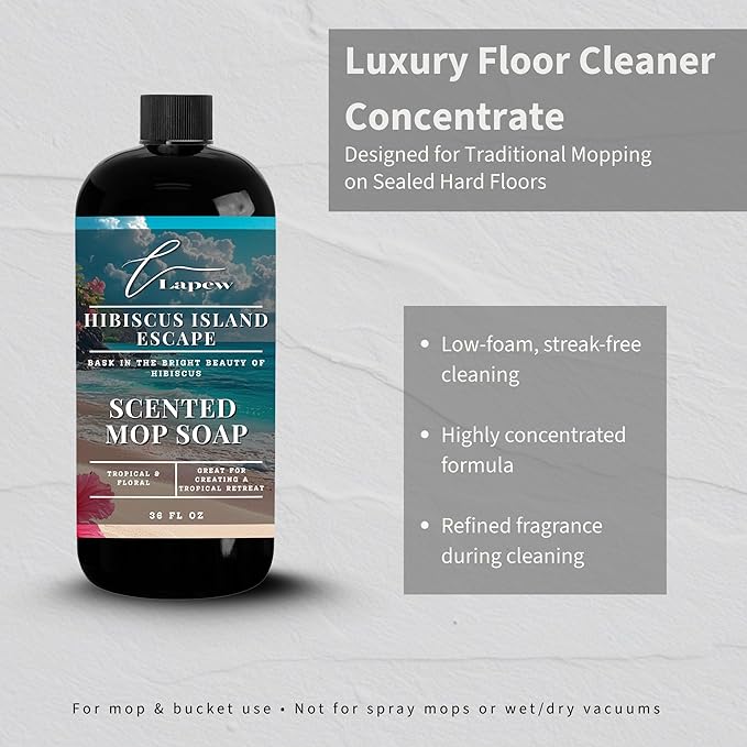 Lapew Hibiscus Island Scented Mop Soap - Luxury Floor Cleaner Concentrate for Mopping Tile, Laminate, Vinyl & Hardwood | Streak-Free, Low-Foam | 36 oz