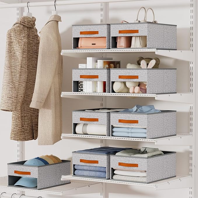 Homsorout Drawer Organizers and Storage - 8 Pack Foldable Pants Organizer with Clear Window & Handles, Fabric Closet Organizer for Clothes, Jeans, Sweaters, Towels, T-shirt, Scarf (Ant Light Gray)