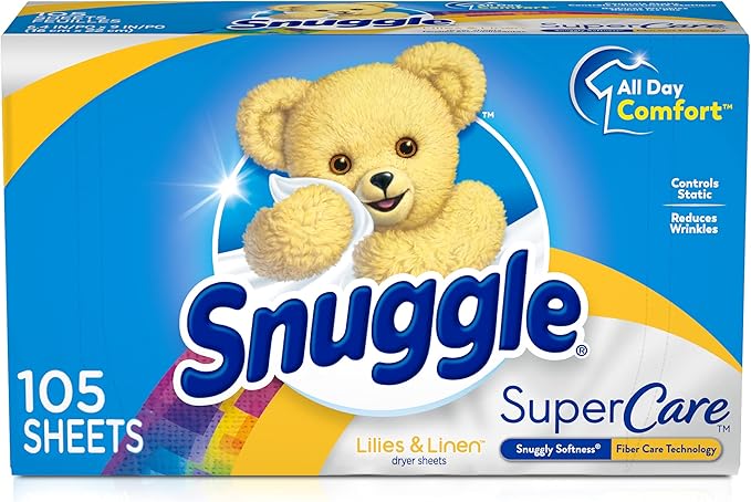 Snuggle SuperCare Fabric Softener Dryer Sheets, Lilies and Linen, 105 Count