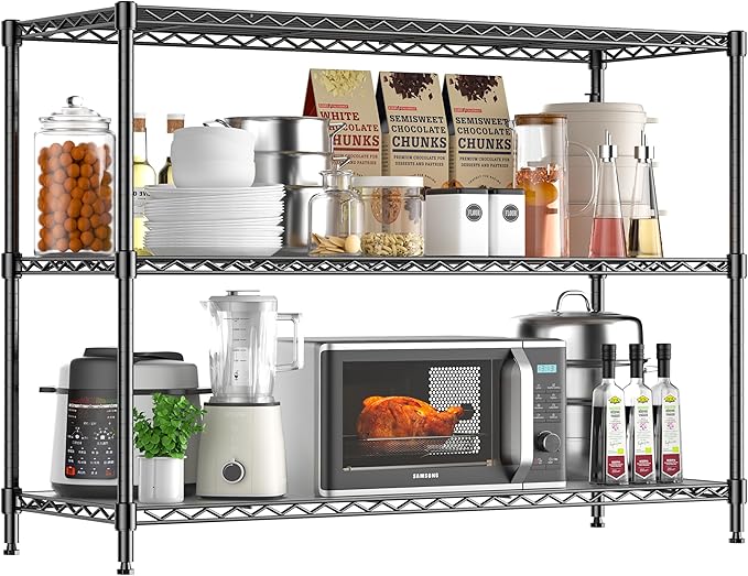795LBS 3-Shelf Adjustable Storage Shelves 35.1" W x 14" D x 36" H Metal Shelving Unit Heavy Duty Wire Rack Small Organizer with Shelf Liners for Kitchen Pantry Bathroom Closet Garage Black