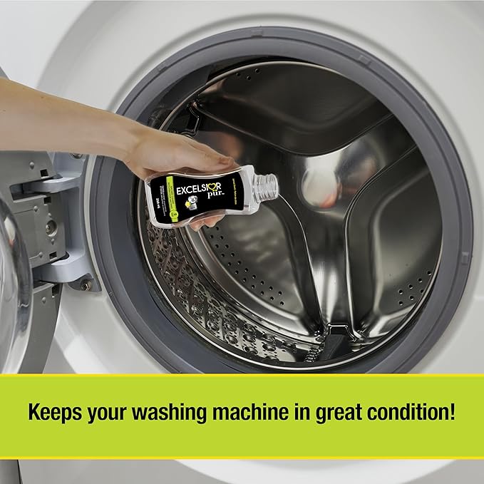 Excelsior Pür System Enzyme-Powered Washing Machine Cleaner Liquid, 250 ml (5 Uses), HE & Standard, Drum & Seal Deep Clean, Residue & Odor Buildup Remover