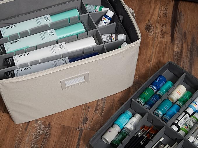 Covermates Keepsakes - Adjustable Zip-Top Storage Box - Configurable FlexGrid Compartments - Heavy Duty Polyester- Reinforced Handles - Stackable Design - Indoor Storage, Beige Heather