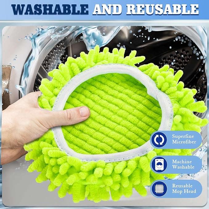 6 Pack Spin Mop Replacements Head Compatible for Oceda EasyWring 1-Tank System,Microfiber Spin Mop Refills Head,1 Mop Scrub Brush + 1 Mop Base + 4 Pack Cleaning Floor Mop Head（Green)