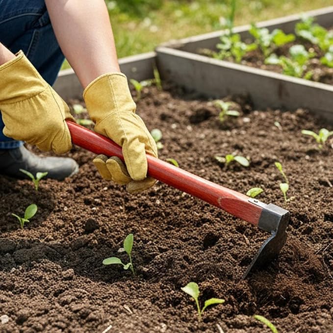 Garden Hoe with Wooden Handle | Heavy Duty Steel Gardening Tool for Weeding, Planting Vegetables and Flowers | Durable Farming Hoe for Outdoor Use