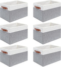 6 Pack Fabric Storage Baskets for Shelves, Closet Storage Bins for Shelves, Fabric Baskets for Organizing with Handles for Home and Office (White with Grey,15"L*10.2"W*9"H)