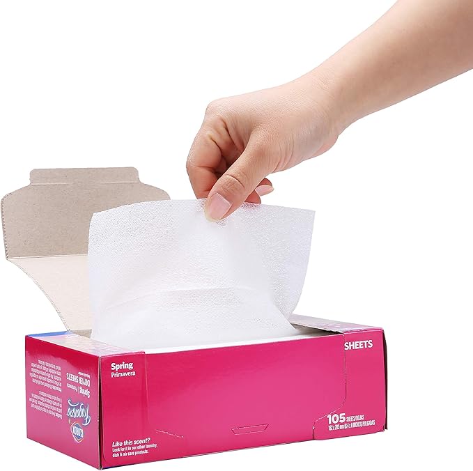 Clorox Fraganzia Fabric Softener Dryer Sheets, Wrinkle Reducing and Anti Static Laundry Dryer Sheets for Great Smelling Clothes, Softens Fabrics, Fresh Spring Scent, 105 Count - 6 Pack