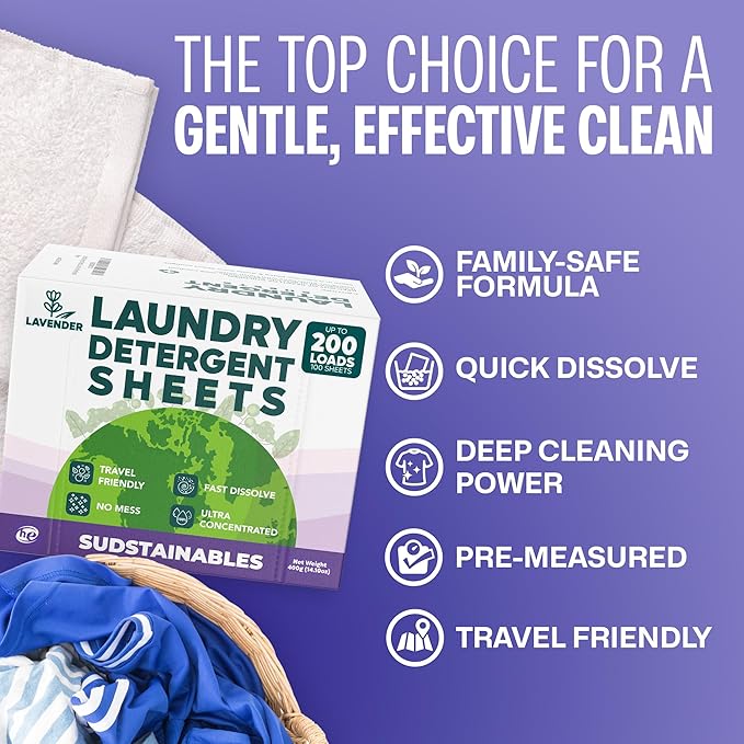Lavender Laundry Detergent 100 Sheets and Fabric Softener Sheets bundle