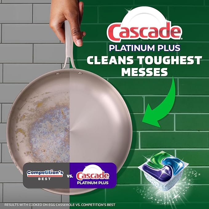 Cascade Platinum Plus Dishwasher Pods, Dishwasher Detergent, Dishwasher Soap, Dish Tabs, Dishwashing Tablets, Dish Detergent, Lemon, Actionpacs, 21 Count