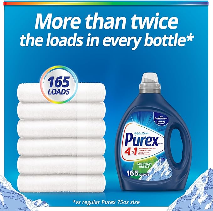 Purex Fresh Mountain Breeze Liquid Detergent – 82.5 fl oz, 165 Loads, Ultra-Concentrated