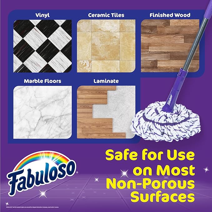 Fabuloso Twist Mop, Self Wringing Floor Mop with Non Scratch Scrubber and Removable Washable Head for Hardwood, Tile, Vinyl and Laminate Floors Cleaning System, 53 Inch Tall