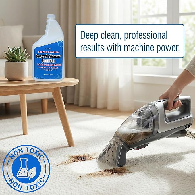 GEODE Carpet Cleaner Solution for Machines – Enzyme Carpet Cleaner & Deodorizer for Deep Cleaning, Pet Stain & Odor Remover, Non-Toxic Concentrated Formula for Carpet Cleaning Machines (32 Oz)