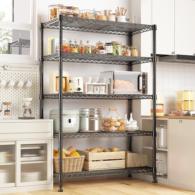 REIBII 5-Tire Storage Shelves, Wire Shelving Load 1000LBS Metal Shelves for Storage Adjustable Garage Shelving Unit Wire Shelf Rack Kitchen Storage Rack Pantry Shelves 31.5''W x 15.7'' D x 71''H