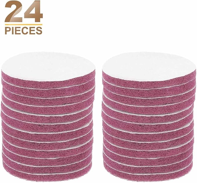 HARFINGTON 24pcs Scrubber Scouring Pads 500 Grits 5 Inch Drill Power Brush Hoop and Loop Surface Conditioning Disc Drill Scuffing Disc Scrub Pads for Home Kitchen Cleaning, Red