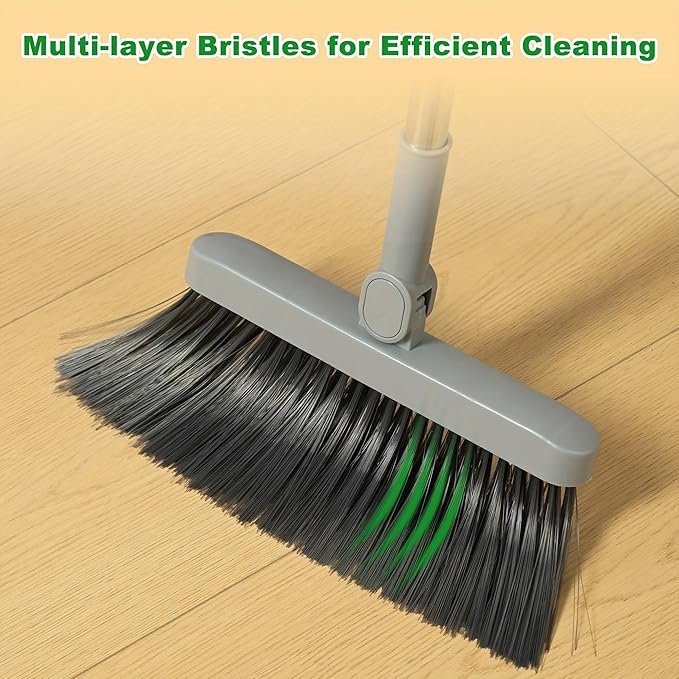 3 in 1 Broom and Dustpan Set with Adjustable Push Broom with 48.8“ Long Handle for Floor Sweeping Outdoor Indoor Sweeping Combo for Home & Kitchen (Purple)