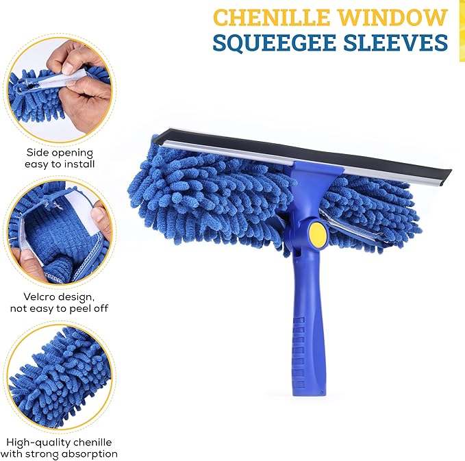 Kleen Handler Chenille Replacement Window Cleaning Squeegee Sleeves (5 Pack), Reusable & Washable Glass Cleaning Scrubber Refills