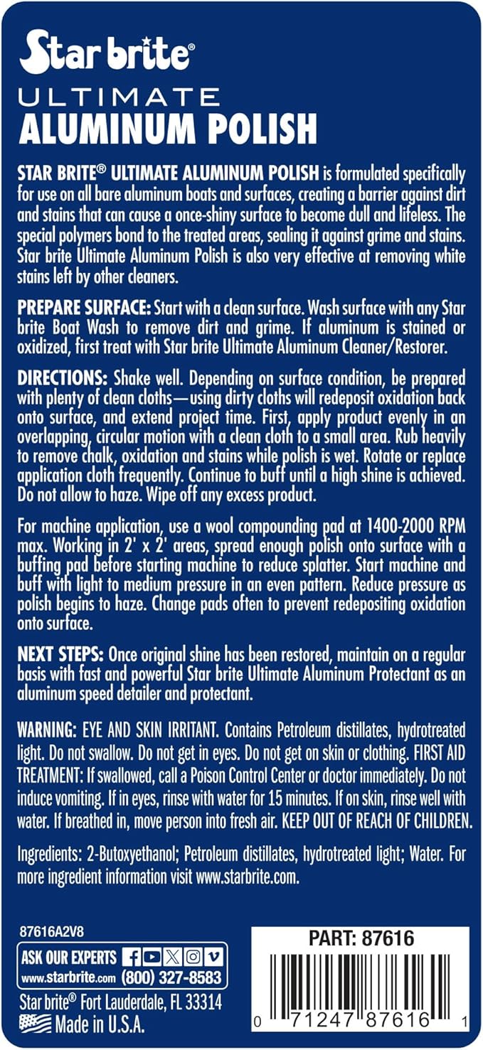 STAR BRITE Ultimate Aluminum Polish – Adds a Deep Protective Shine, Removes Light Oxidation, and Helps Preserve Restored Finishes – Marine Grade for Pontoons, Jon Boats & Canoes