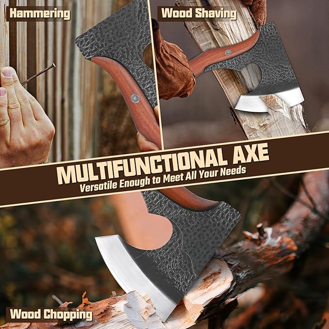 Purple Dragon Camping Hatchet Axe with Sheath - 14" Hand Forged Survival Hatchet for Wood Chopping, Splitting & Carving, Bushcraft Axe for Outdoor & Garden Work with Full Tang Wood Handle, Men's Gift