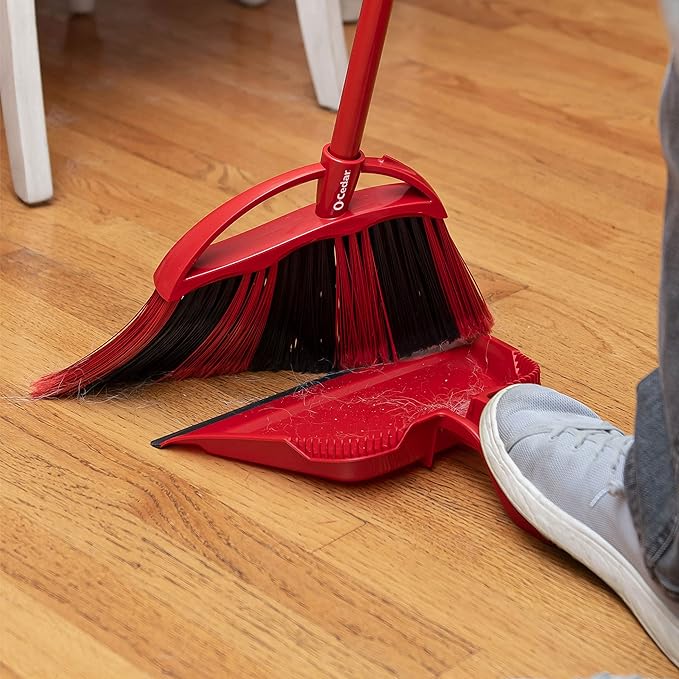 O-Cedar One Sweep Broom with Step-On Dustpan | Remove 99% with One | Lightweight Quiet Cleaning Tool | Ideal for Pet Owners