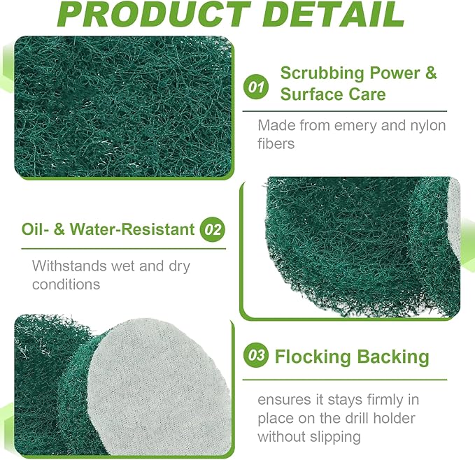 Power Scrub Pads, Scrubbing Pads 180 Grits Scouring Discs - Fitting for (Home Kitchen Cleaning - Drill Attachment - Scrubber Replacement) 20 Pcs & 2 Inch & Green