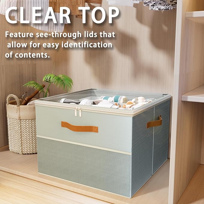 Shoe Organizer for Closet,2 Pack Foldable Shoe Storage Organizer Box Bin with Adjustable Dividers and Clear Cover, Fits up to 16-32 Pairs（Grey）
