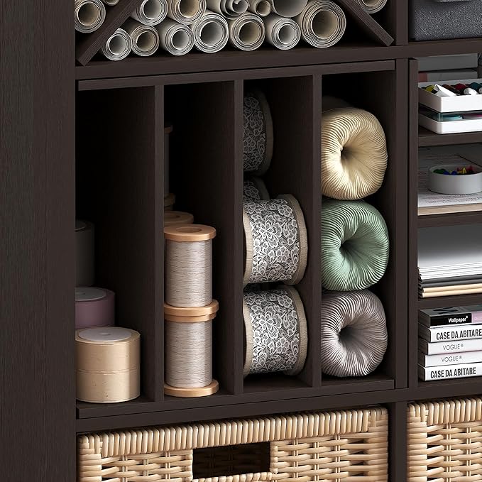 Furinno Cubicle Cube Insert, 3-Shelf Cube Organizer, 3-Tier Shelf Accessory, Fits into Furinno Triple Thick Cubes, IKEA Kallax, for Organizers and Storage, Black Dark Oak