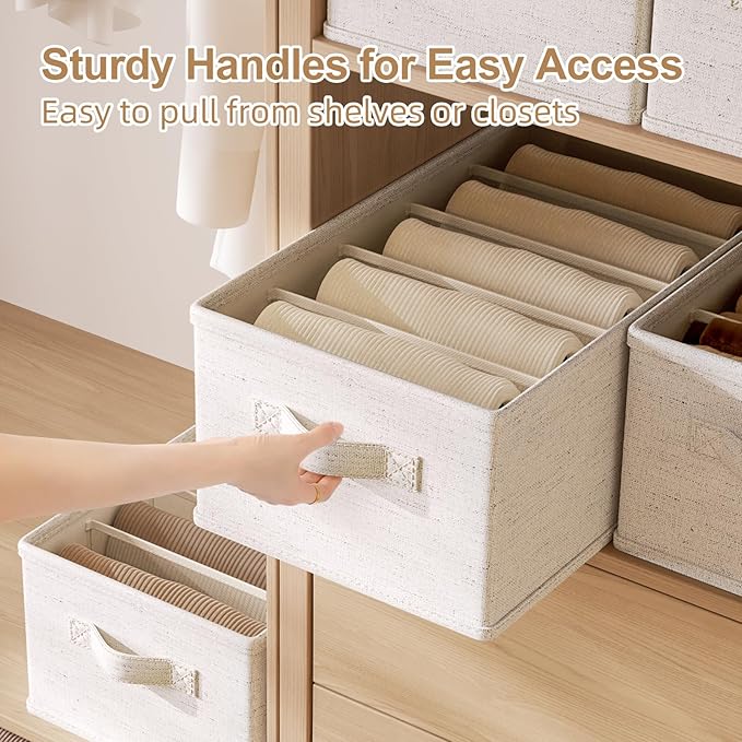 3 Pack Large Wardrobe Clothes Organizer and Storage, Fabric Sweater Organizer for Closet with Handles 5 Grids Foldable Drawer Dividers for Pants, Jeans, T-shirts, 20.8"×11.2"×7.5"