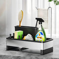 Ewaiira Stainless Steel Sink Caddy, Sponge Holder for Kitchen Sink with Brush Holder & Dishcloth Rack, Rustproof Sink Organizer Countertop, Kitchen Organizers Storage Essentials (D-Black 9.8″)