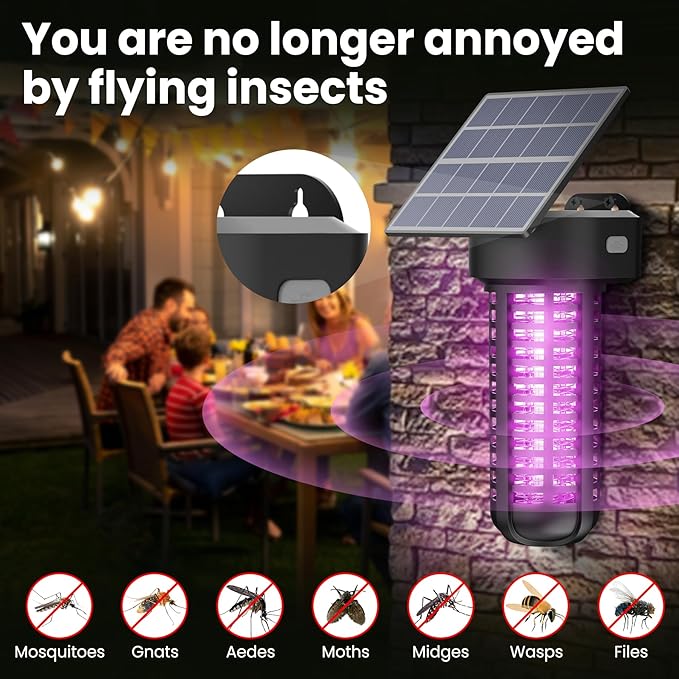 Solar Bug Zapper Outdoor 2 Pack, Garden Mosquito Zapper Waterproof & Cordless & Rechargeable & Auto On/Off，Flying Insect Zapper Mosquito Killer Lamp Catcher Decorative Light for Patio