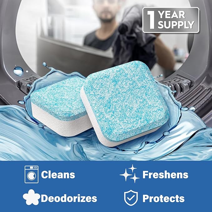 Washing Machine Cleaner Pro Tablets,Odor Remover,Eco Friendly,Washer Drum Cleaner Deodorizing Suitable for Top Load Front Loader Twin Tub,Home Deep Cleaning Essentials Gadgets (1 Count (Pack of 24))