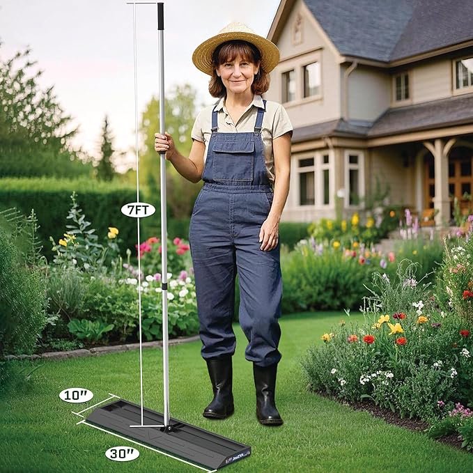 Lawn Leveling Rake 30x10 inch, Lawn Leveler Tool with Stainless Steel, 80" Extended Handle, Heavy-Duty for Garden, Golf Course, and Farm
