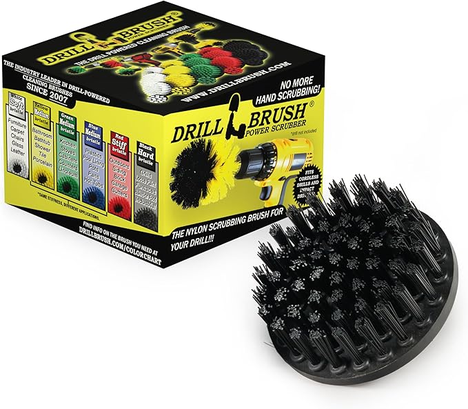 Ultra Stiff 4-Inch Electric Spin Scrubber: Industrial Cleaning Supplies for BBQ, Oil Stains, Rust, Metal, Concrete, Grates, Smoker, Griddle, Outdoor Deck, Garage, & Driveway - No Wire Brush for Drill