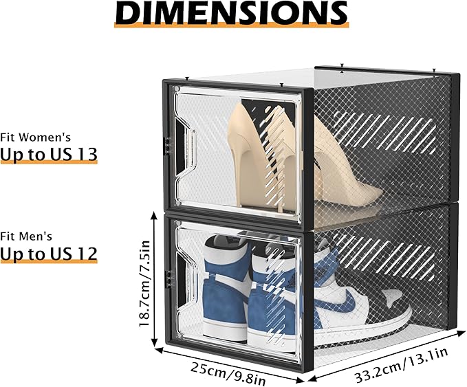 SIMPDIY Shoe Storage, 12 Pack X-Large Shoe Organizer for Closet, Shoe Boxes Clear Plastic Stackable Shoe Storage Boxes for Size 13