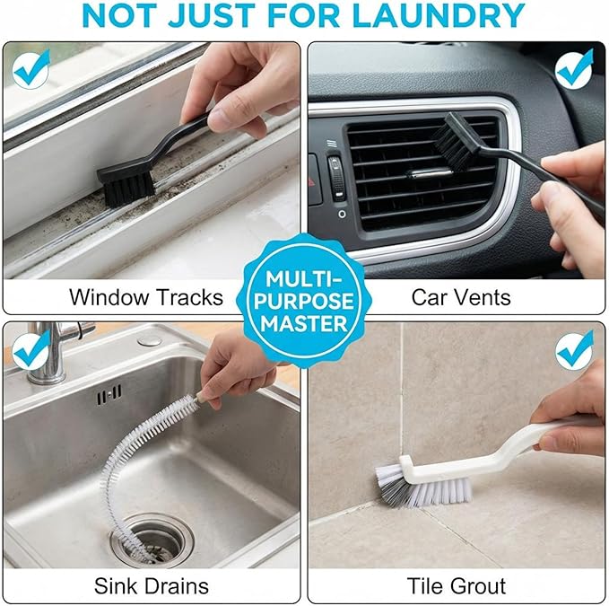 8 PCS Multi-Purpose Washing Machine Cleaning Brush, Dryer Vent Cleaner Kit, Crevice Brush for Bathroom, Grout & Sink, Household Tile Cleaning Tools, Long Handle Tools for Front Load & Top Load Washers