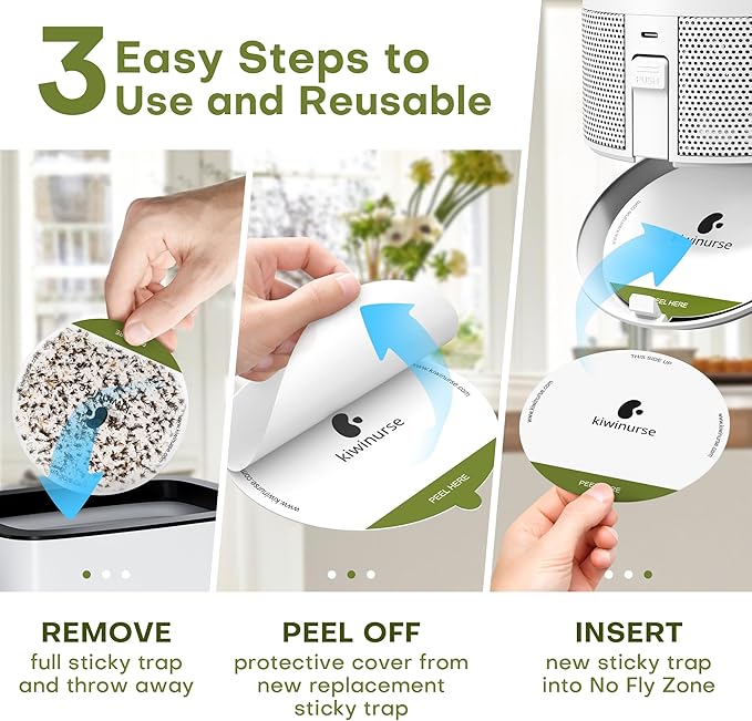 Indoor Insect Trap - Catcher & Killer for Fruit Flies, Gnats, Mosquitoes - Bug Light Traps with Suction for Inside Your Home, 5 Sticky Glue Cards, with Bait, White