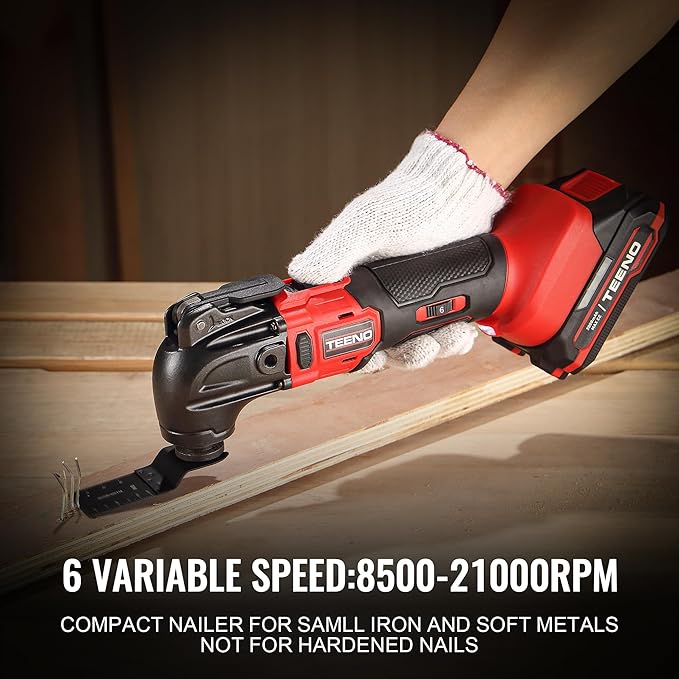 TEENO 20V Cordless Oscillating Tool with Battery, Oscillating Multi Tool with 6 Variable Speeds, Quick-Lock Change System, 4° Oscillation Angle, 26PCS Multitool Blades & Carrying Bag for DIY Projects