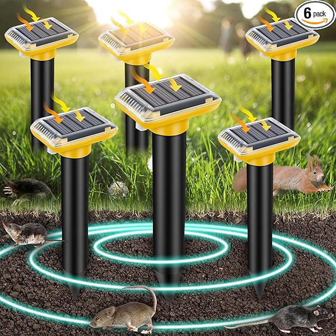 Solar Mole Repellent, Ultrasonic Gopher Repeller Outdoor, 6 Packs Solar Powered Waterproof Snake Repellent Deterrent Gopher Vole Snake Pest and Other Animals from Lawn Garden Yard Home (6PCS)