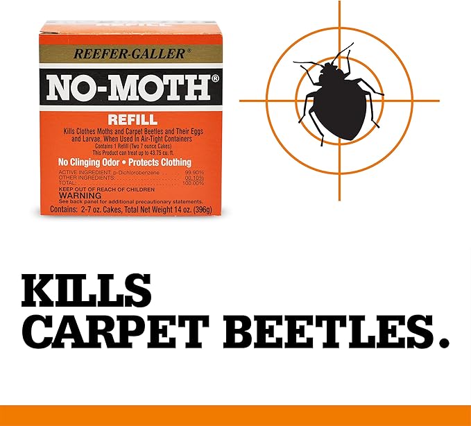 NO-Moth Closet Hanger Refills - Moth Cakes for Hanger Storage, Non-Odorous Moth Cakes for Closet, Kills Clothes Moths, Carpet Beetles, Eggs & Larvae (2 Moth Cakes, Pack of 3)