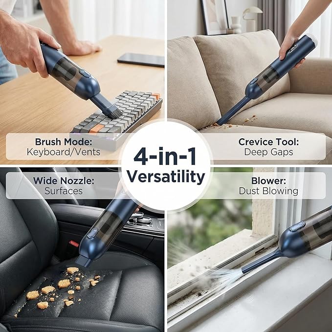 TEZILON Car Vacuum Cleaner 18000Pa Powerful Suction HEPA Filter, Portable Cordless Handheld Vacuum Vehicle Home with LED Display Air Duster Rechargeable Lightweight Multi-Nozzles for Pet Hair Keyboard