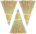 3 Pcs 12 Inch Whisk Broom Hand Held Handmade Mini Corn Broom Straw with a Solid Metal Hang Design for Multi Surface Sweeping Outdoor Car Porch Debris Dust Dirt Driveway Sidewalks Halloween
