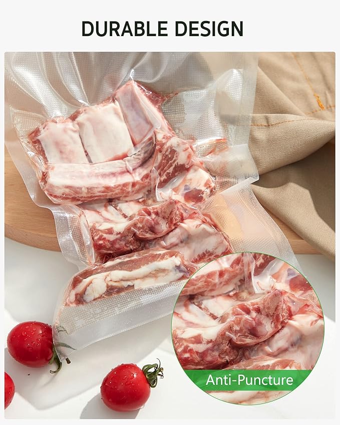 Syntus Vacuum Sealer Bags for Food, 200 Count Quart 8" x 12" Commercial Grade PreCut Bag, BPA Free Food Vac Bags for Storage, Meal Prep or Sous Vide
