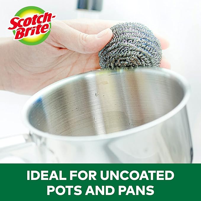 Scotch-Brite Stainless Steel Scrubber for Cleaning Kitchen, Household, and Dishes - 3 Scrubbers (Pack of 2)
