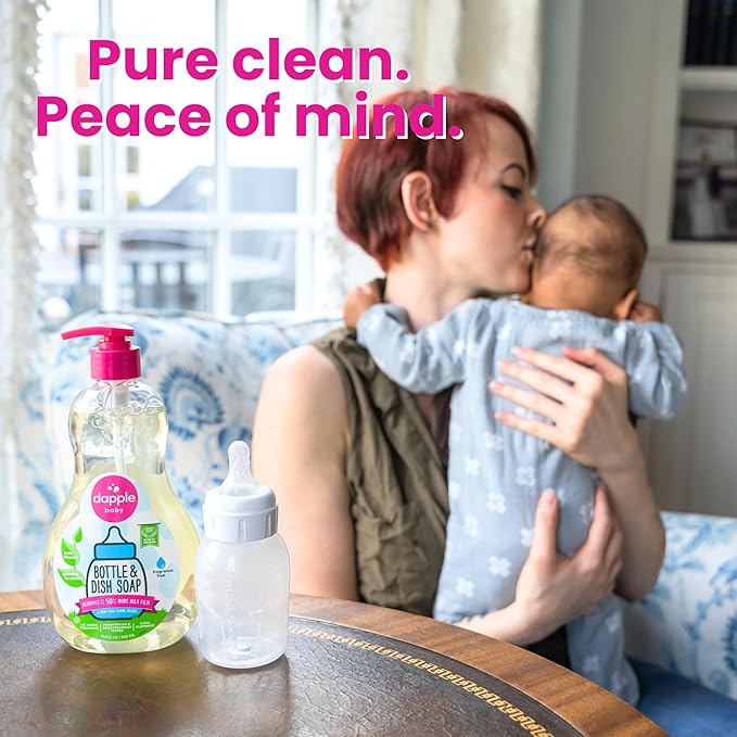 Dapple Baby Bottle Soap, Hypoallergenic Dish Soap for Baby Bottles, Powered by Plants, 1 Pump Included, Packaging May Vary, Fragrance Free, 16.9 Fl Oz (Pack of 3)