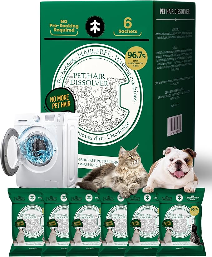 SEMECH by Seedshub Pet Hair Dissolver for Washing Machine-6 Sachets, 96.7% Hair Dissolution, Dog & Cat Hair Remover, Removes Odors & Residue, HE Compatible for Front & Top Load Washers, Septic Safe