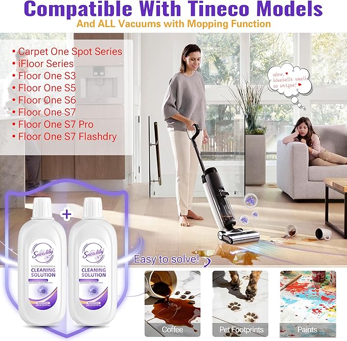 Snowlily 2 Pack Floor Cleaning Solution Compatible with Tineco iFLOOR & FLOOR ONE Series,Floor Cleaner for All Robot Vacuums Wet-Dry Mops,Deep Cleans Hardwood,Tile & Laminate,33.8 Fl Oz
