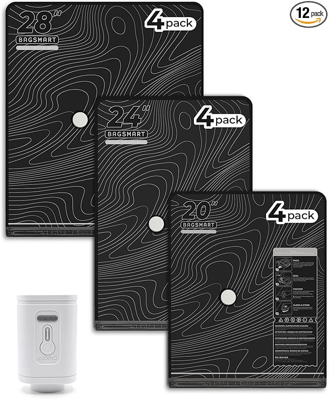 BAGSMART Travel Vacuum Seal Bags with Pump, Jumbo Vacuum Storage Bags for Clothes Blankets Comforters, Space Saver Bags for Travel, Compression Bags for Seasonal Storage-Graphite Ridge